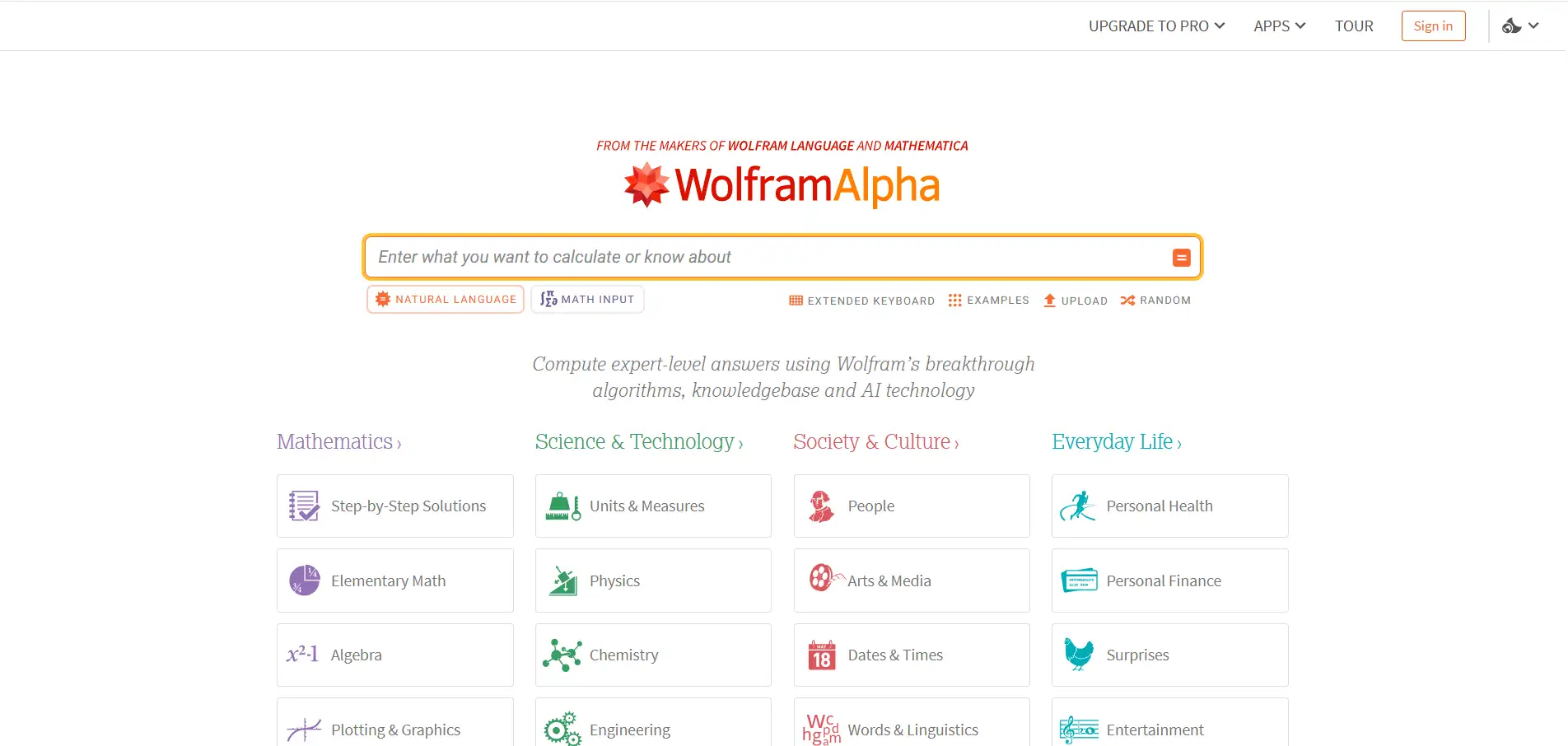 Homepage of Wolfram Alpha Homepage of Wolfram Alpha